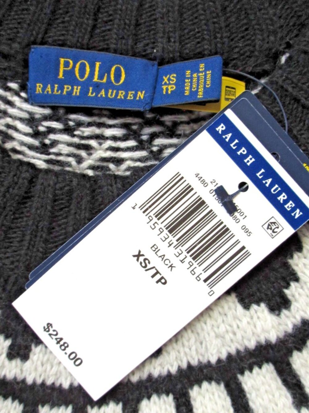 NWT Polo Ralph Lauren Women's Fair Isle Wool-Cashmere Sweater in Black Blue XS - Picture 6 of 10